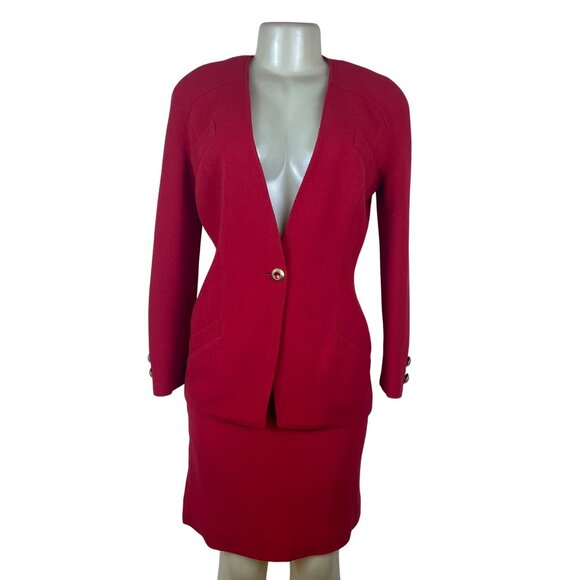 Valentino Vintage 2000's Womens Red Wool Skirt & Blazer Set Siz 8 - Picture 2 of 16